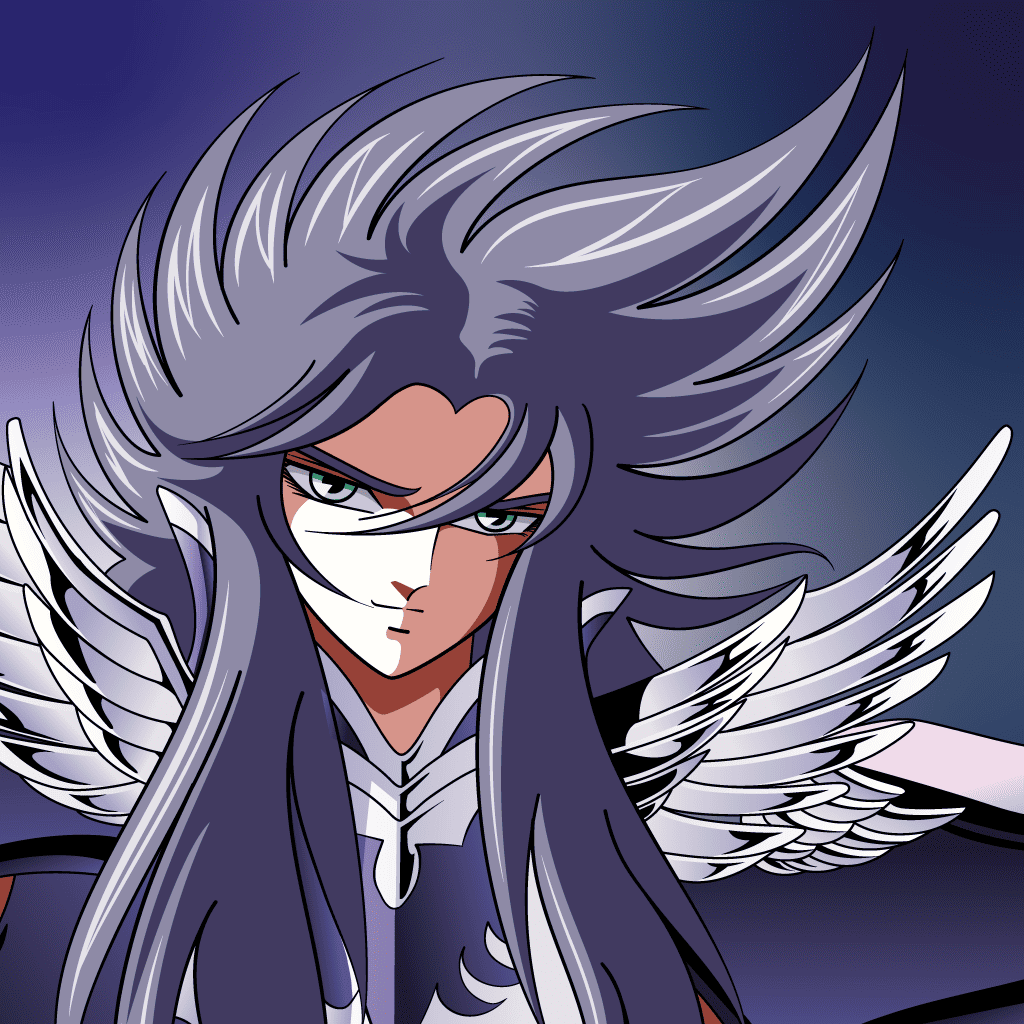 Ilustración de Hades, dios del Inframundo de Saint Seiya, dibujo estilo anime oscuro con su surplice y cabello largo